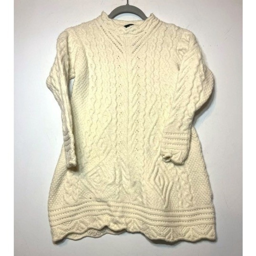 The Irish Store Cream‎ Cable Knit READ 100% New Merino Wool Sweater Dress Sz M